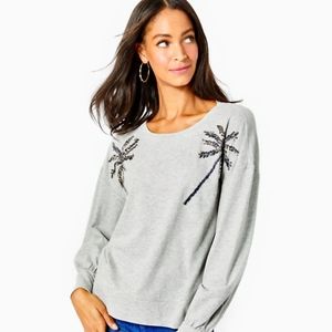 Lilly Pulitzer " Tippie" Gray Sweatshirt Rhinestone Palm Tree S